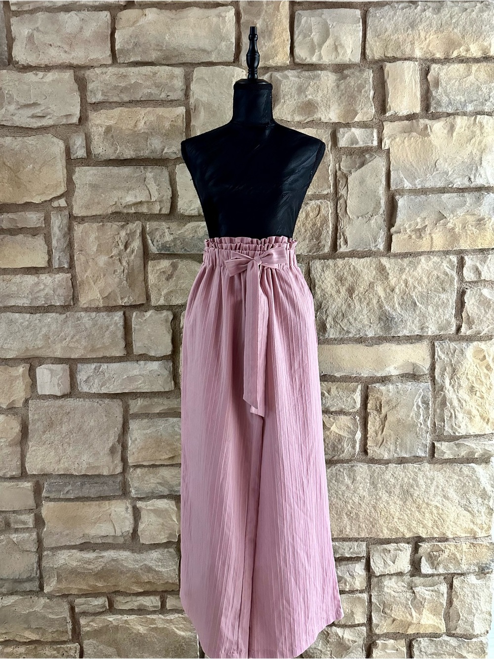 High-Waist Pink Paperbag Tie-Waist pants